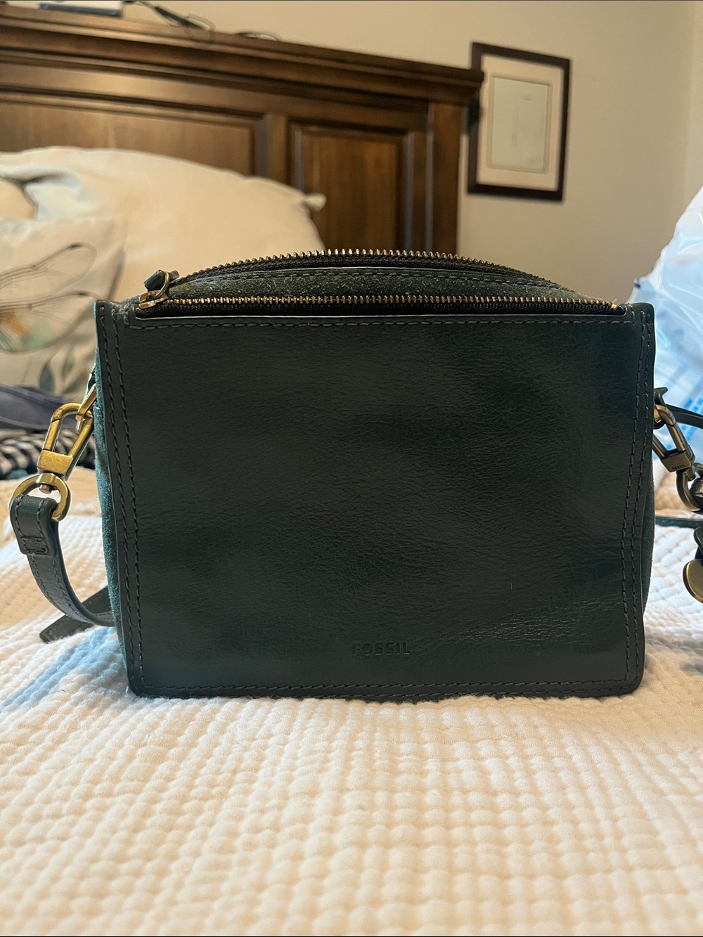 Fossil Dark Green Leather Crossbody Bag
